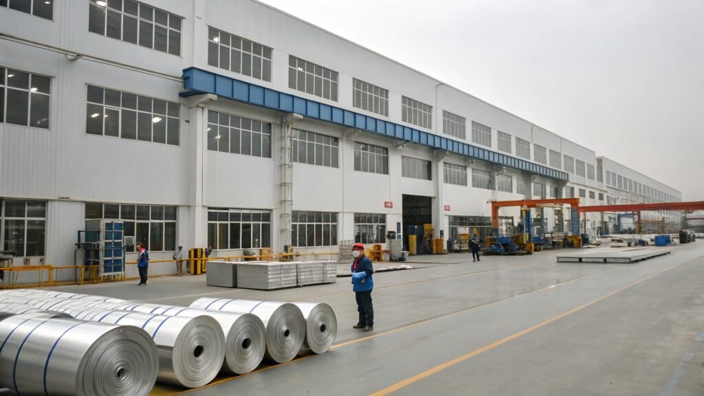 A world map with China highlighted and a large bar graph showing its aluminum production dominance.